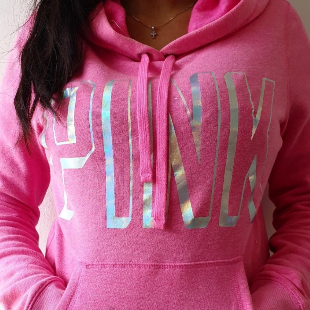 Y2K Victorias Secret Pink size XS hoodie with silver logo